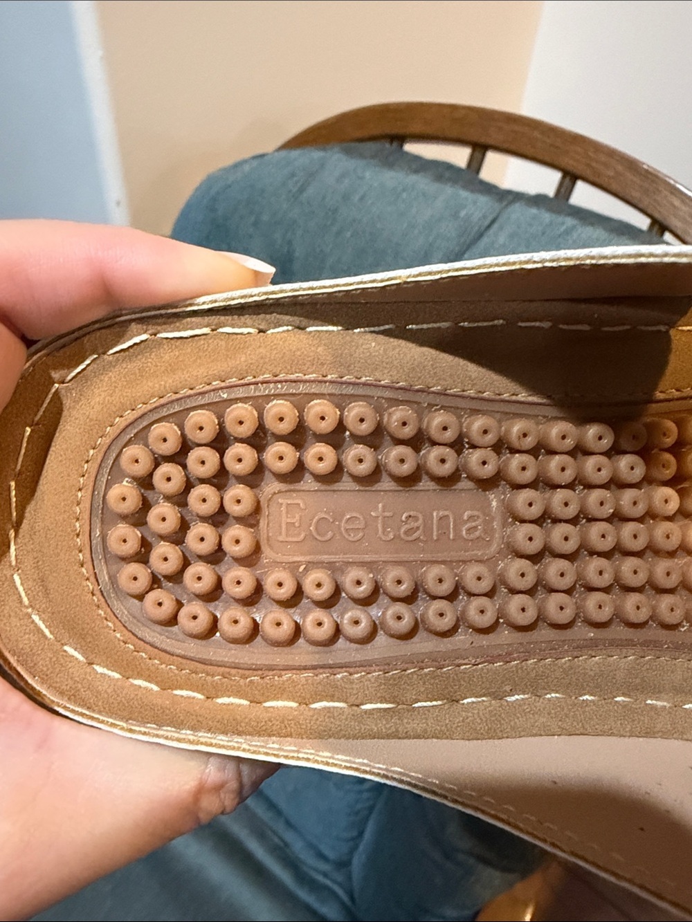Women's Metallic Pearl Gold Embellished Thong Sandals - Picture 2 of 8